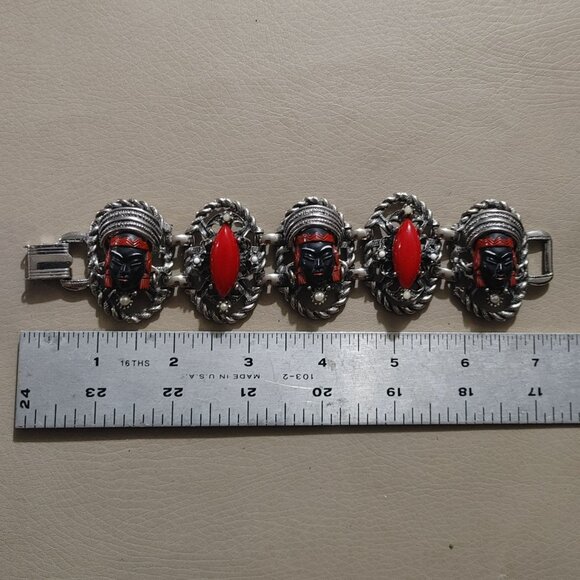 Vintage Selro Selini Bracelet MCM Red Black Enamel Lady Princess Faces Large - Picture 4 of 11